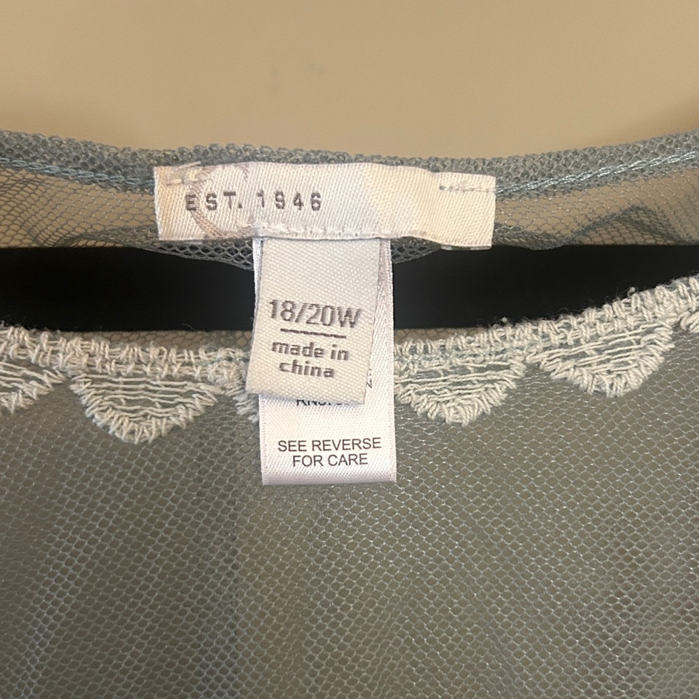 Cato Sage Green Sheer Embroidered Boho Tunic - Picture 2 of 6